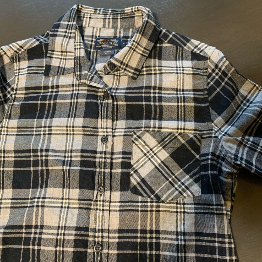 Pendleton Wool Button Up Grey And Black Plaid, Wo… - image 4